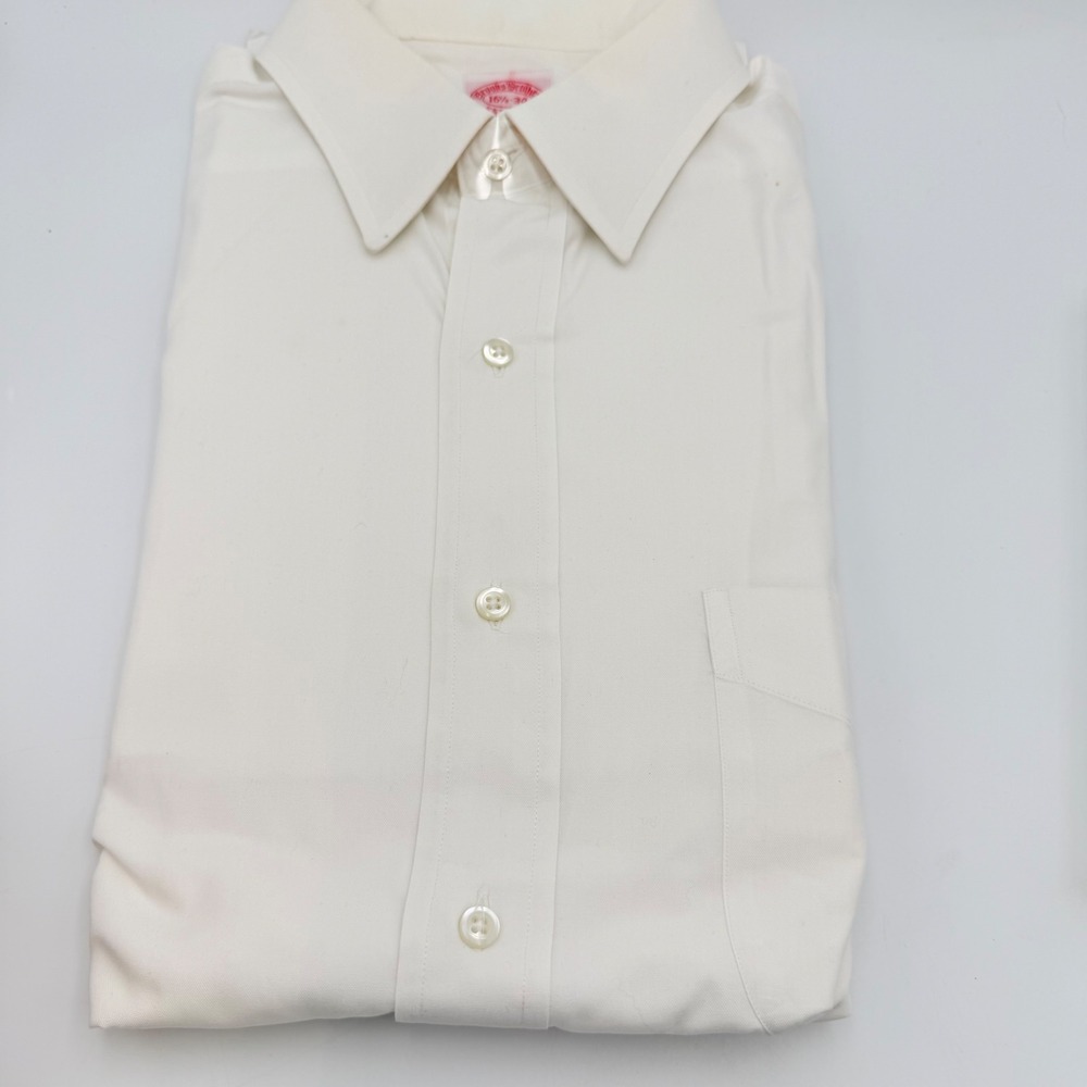 Brooks Brothers Mens 16.5 34 Oxford Cloth Button Down Shirt Off White Cotton
